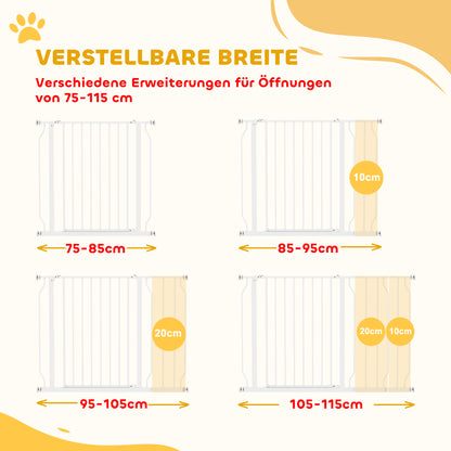 Door Guard Stair Guard with 10/20 cm Extension Door Gate without Drilling Stair Gate for Widths 75-115 cm Swivelable on Both Sides Steel White