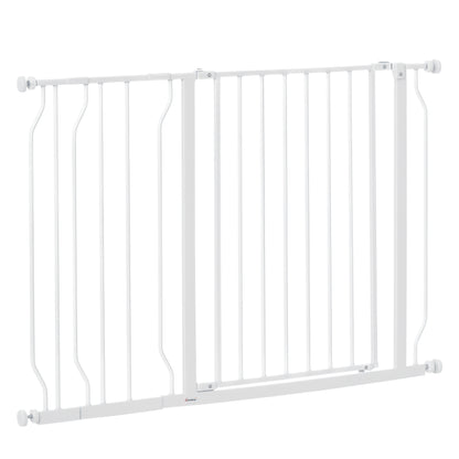 Door Guard Stair Guard with 10/20 cm Extension Door Gate without Drilling Stair Gate for Widths 75-115 cm Swivelable on Both Sides Steel White