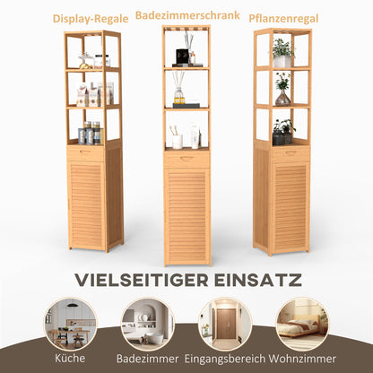 Bathroom Cabinet Storage Cabinet with Drawer, Three Shelves, Open Compartment, Bamboo, Tall Cabinet for Bathroom and Living Room, 32 x 30 x 163 cm Natural Wood