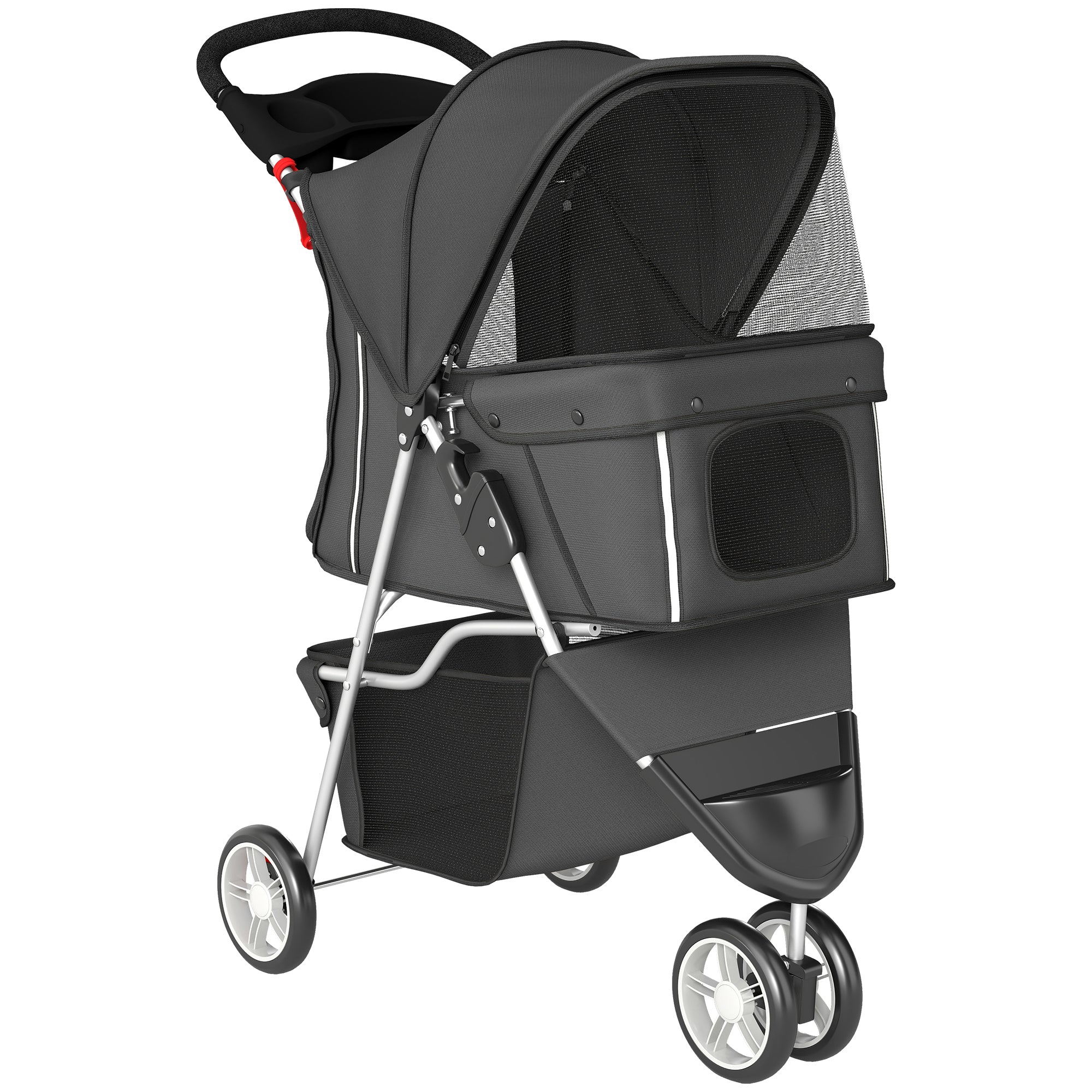 Folding Dog Stroller for Small Dogs with Storage Basket, Mesh Windows, Cup Holder & Wheels — 22 lb Capacity, 30.3 x 17.3 x 40.2 in, Dark Gray