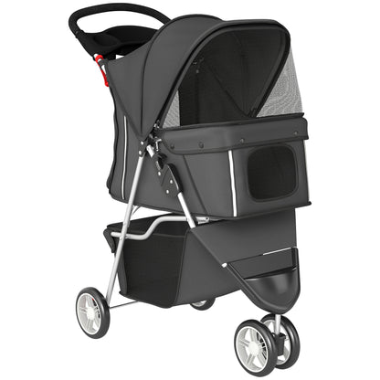 Folding Dog Stroller for Small Dogs with Storage Basket, Mesh Windows, Cup Holder & Wheels — 22 lb Capacity, 30.3 x 17.3 x 40.2 in, Dark Gray