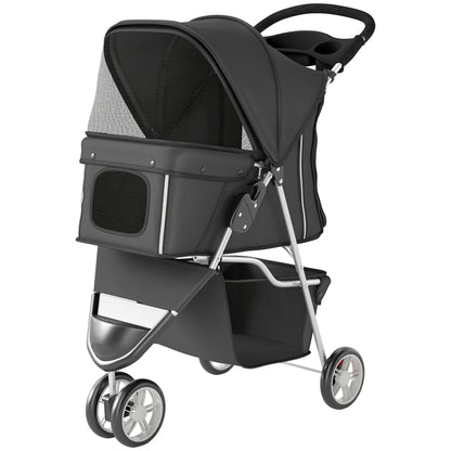 Folding Dog Stroller for Small Dogs with Storage Basket, Mesh Windows, Cup Holder & Wheels — 22 lb Capacity, 30.3 x 17.3 x 40.2 in, Dark Gray