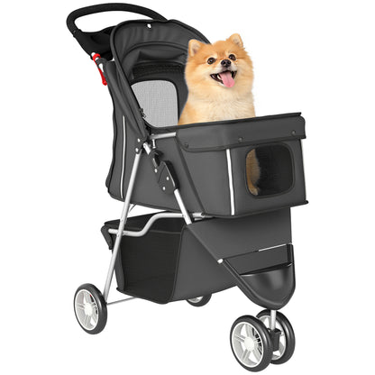 Folding Dog Stroller for Small Dogs with Storage Basket, Mesh Windows, Cup Holder & Wheels — 22 lb Capacity, 30.3 x 17.3 x 40.2 in, Dark Gray