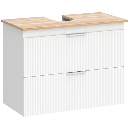 Bathroom Vanity Base Cabinet with Two Large Drawers, Two-Tone Design, Fits Pedestal or Basin Sinks, 31.5 x 15.7 x 23.6 in (80 x 40 x 60 cm), White & Natural