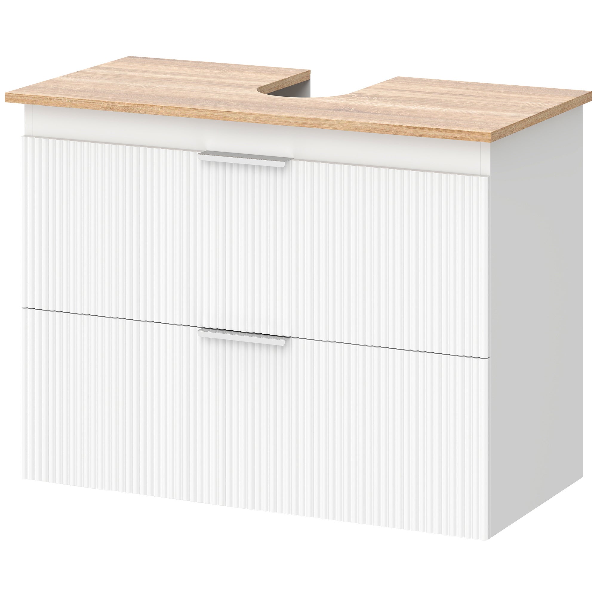Bathroom Vanity Base Cabinet with Two Large Drawers, Two-Tone Design, Fits Pedestal or Basin Sinks, 31.5 x 15.7 x 23.6 in (80 x 40 x 60 cm), White & Natural