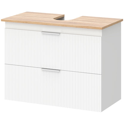Bathroom Vanity Base Cabinet with Two Large Drawers, Two-Tone Design, Fits Pedestal or Basin Sinks, 31.5 x 15.7 x 23.6 in (80 x 40 x 60 cm), White & Natural