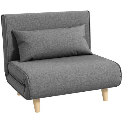 Single Sofa Sleeper Sofa Bed Foldable Sofa Adjustable Backrest Recliner Nordic Scandinavian 25D Foam Home Linen Imitation Pine Gray 94 x 78 x 80 cm