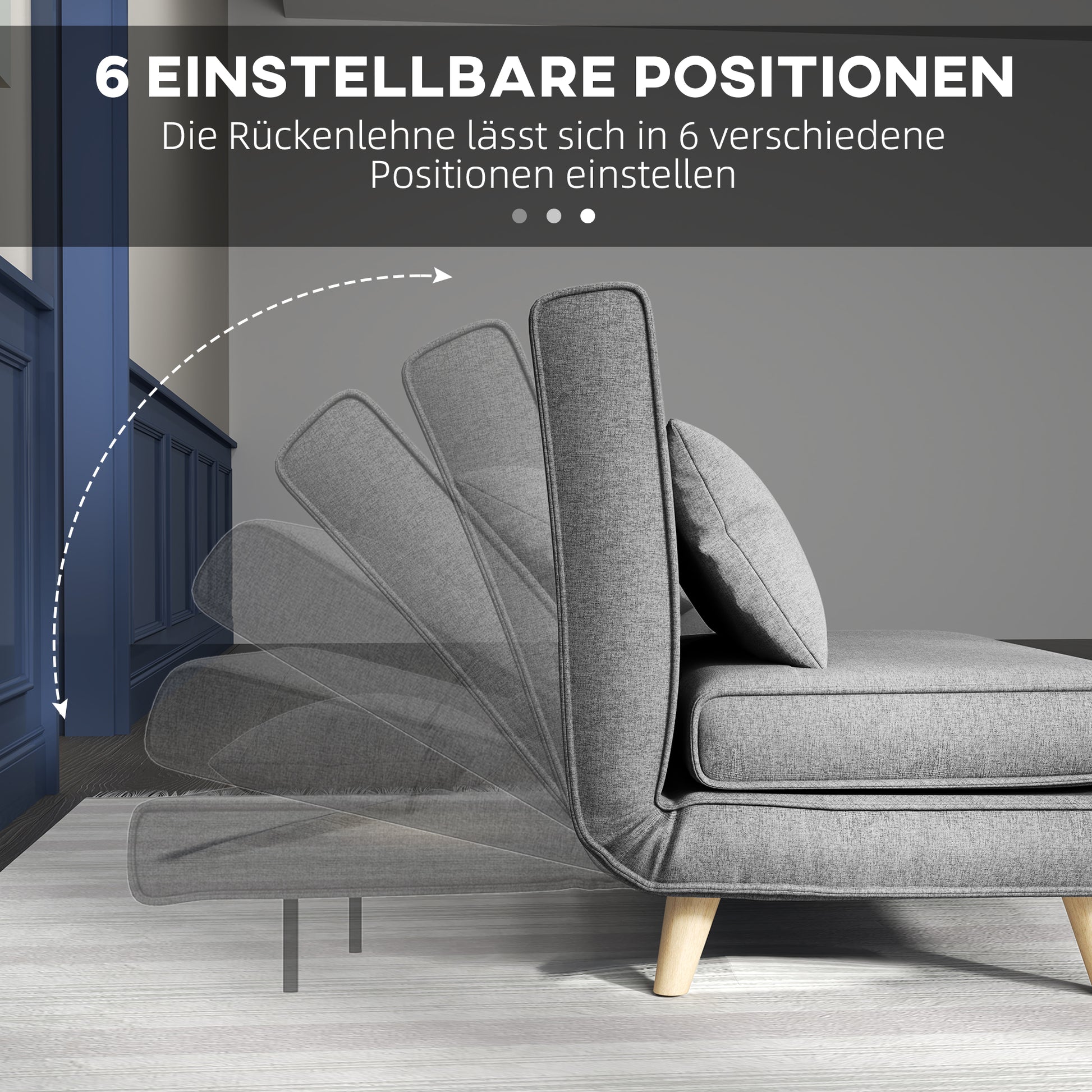 Single Sofa Sleeper Sofa Bed Foldable Sofa Adjustable Backrest Recliner Nordic Scandinavian 25D Foam Home Linen Imitation Pine Gray 94 x 78 x 80 cm