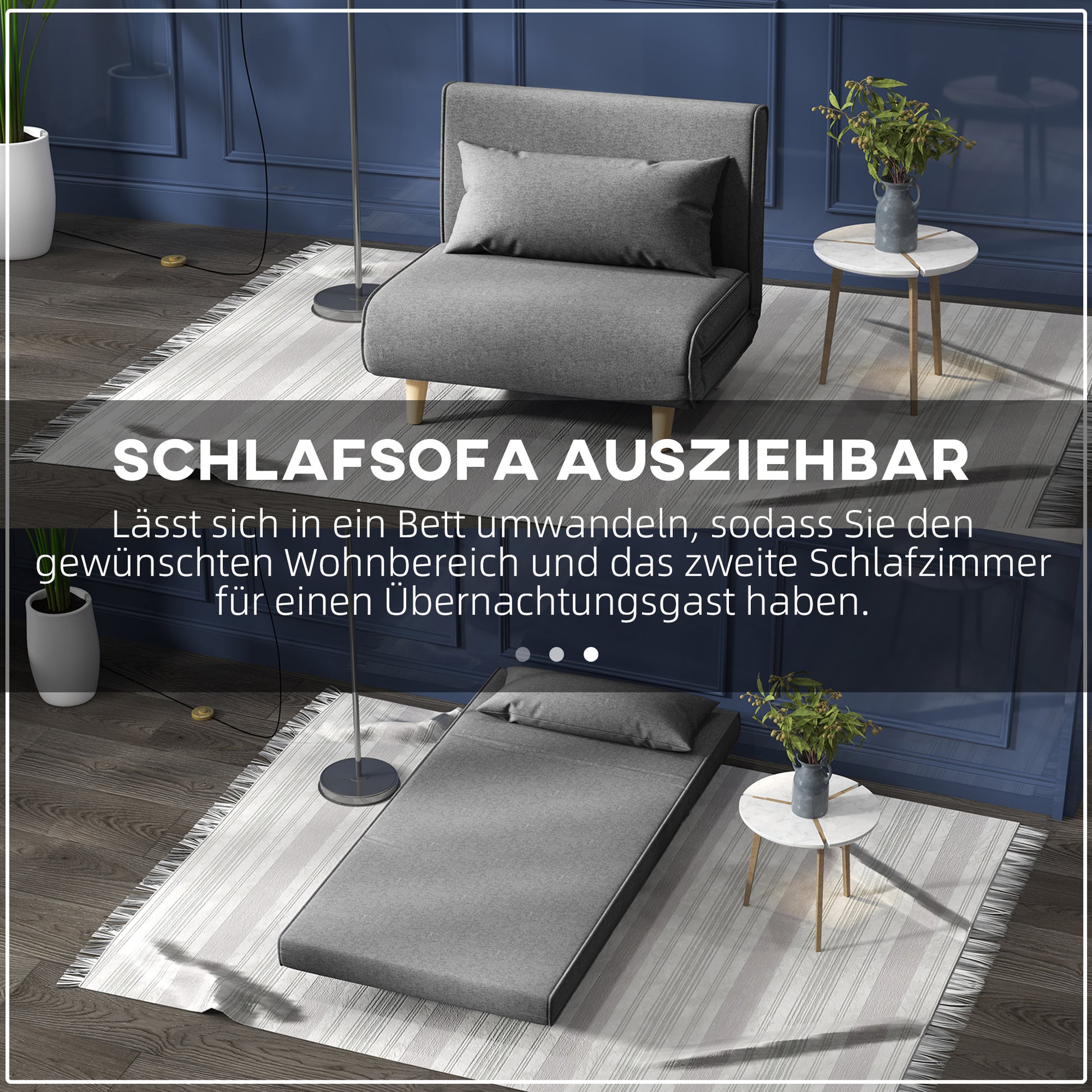 Single Sofa Sleeper Sofa Bed Foldable Sofa Adjustable Backrest Recliner Nordic Scandinavian 25D Foam Home Linen Imitation Pine Gray 94 x 78 x 80 cm