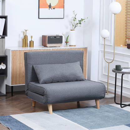 Single Sofa Sleeper Sofa Bed Foldable Sofa Adjustable Backrest Recliner Nordic Scandinavian 25D Foam Home Linen Imitation Pine Gray 94 x 78 x 80 cm