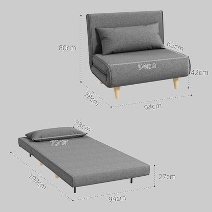 Single Sofa Sleeper Sofa Bed Foldable Sofa Adjustable Backrest Recliner Nordic Scandinavian 25D Foam Home Linen Imitation Pine Gray 94 x 78 x 80 cm