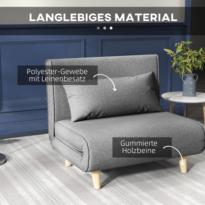 Single Sofa Sleeper Sofa Bed Foldable Sofa Adjustable Backrest Recliner Nordic Scandinavian 25D Foam Home Linen Imitation Pine Gray 94 x 78 x 80 cm