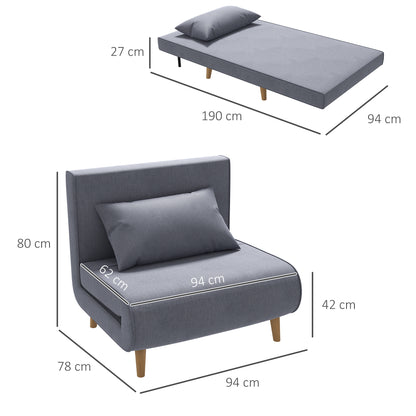 Single Sofa Sleeper Sofa Bed Foldable Sofa Adjustable Backrest Recliner Nordic Scandinavian 25D Foam Home Linen Imitation Pine Gray 94 x 78 x 80 cm