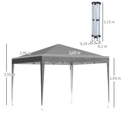 Outdoor Garden Gazebo 3x3m Folding Pop-up Gazebo Foldable Garden Marquee Anti-UV + Carry Bag Steel Oxford Grey