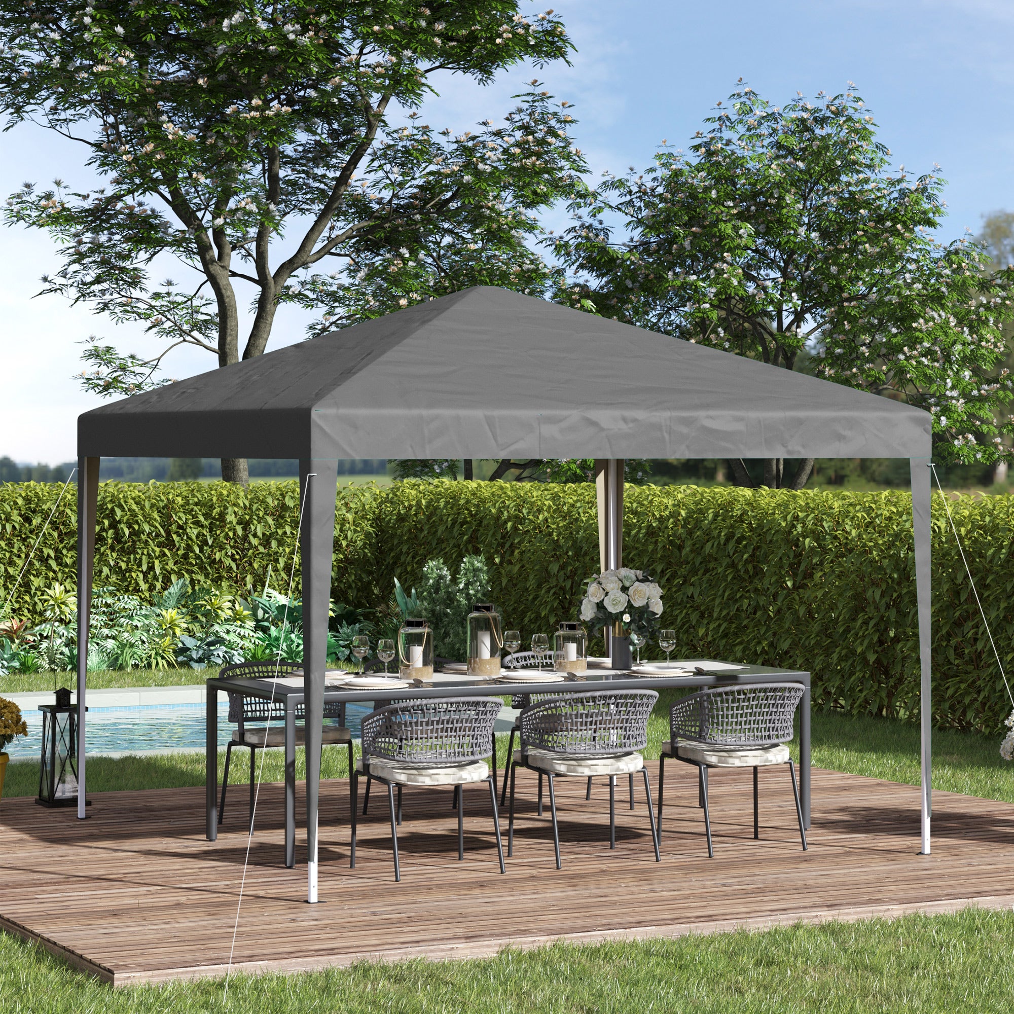 Outdoor Garden Gazebo 3x3m Folding Pop-up Gazebo Foldable Garden Marquee Anti-UV + Carry Bag Steel Oxford Grey