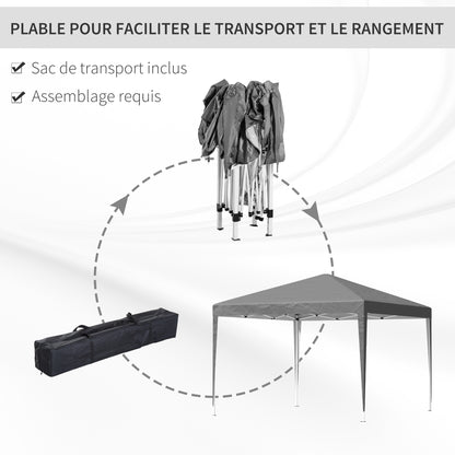 Outdoor Garden Gazebo 3x3m Folding Pop-up Gazebo Foldable Garden Marquee Anti-UV + Carry Bag Steel Oxford Grey
