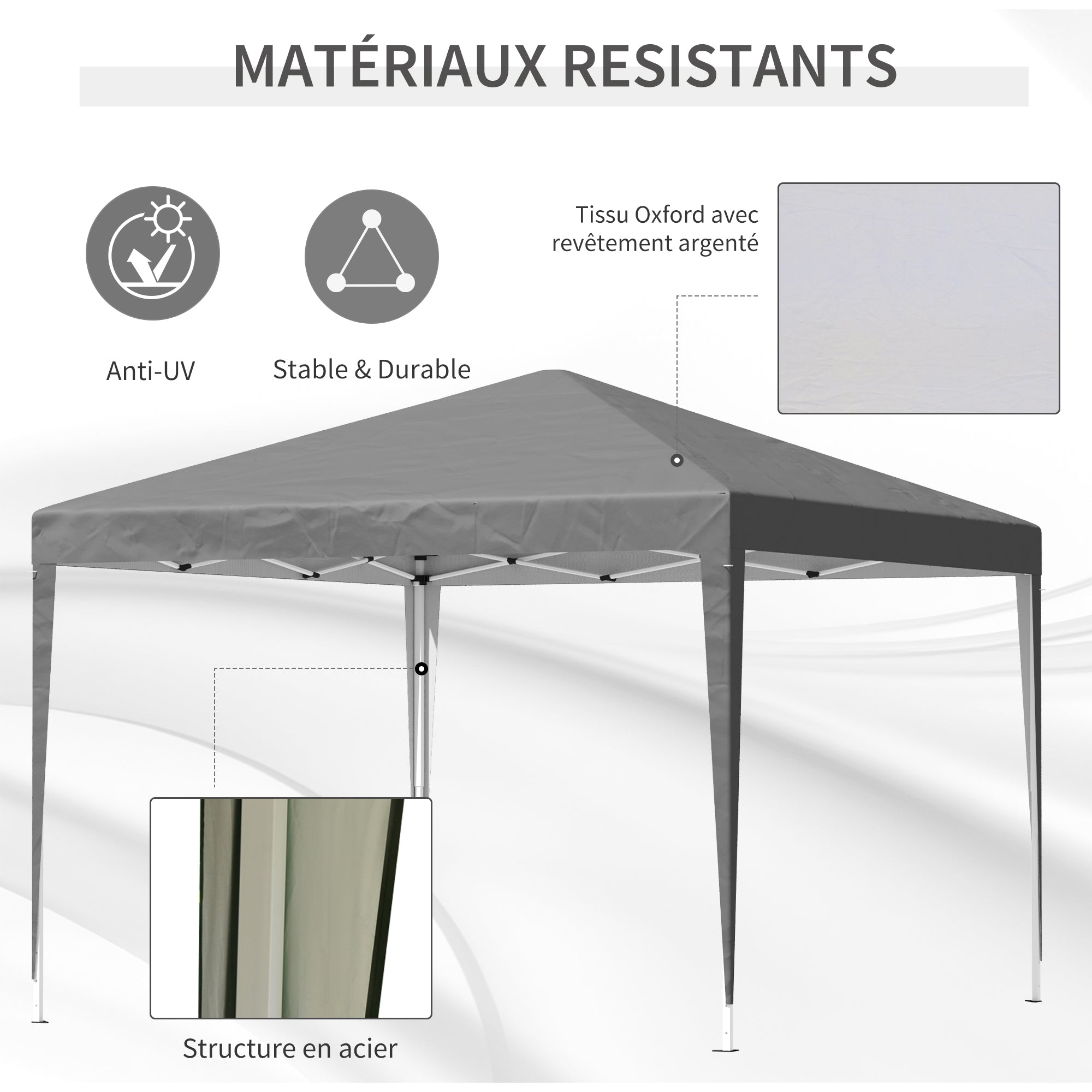 Outdoor Garden Gazebo 3x3m Folding Pop-up Gazebo Foldable Garden Marquee Anti-UV + Carry Bag Steel Oxford Grey
