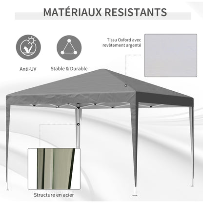 Outdoor Garden Gazebo 3x3m Folding Pop-up Gazebo Foldable Garden Marquee Anti-UV + Carry Bag Steel Oxford Grey