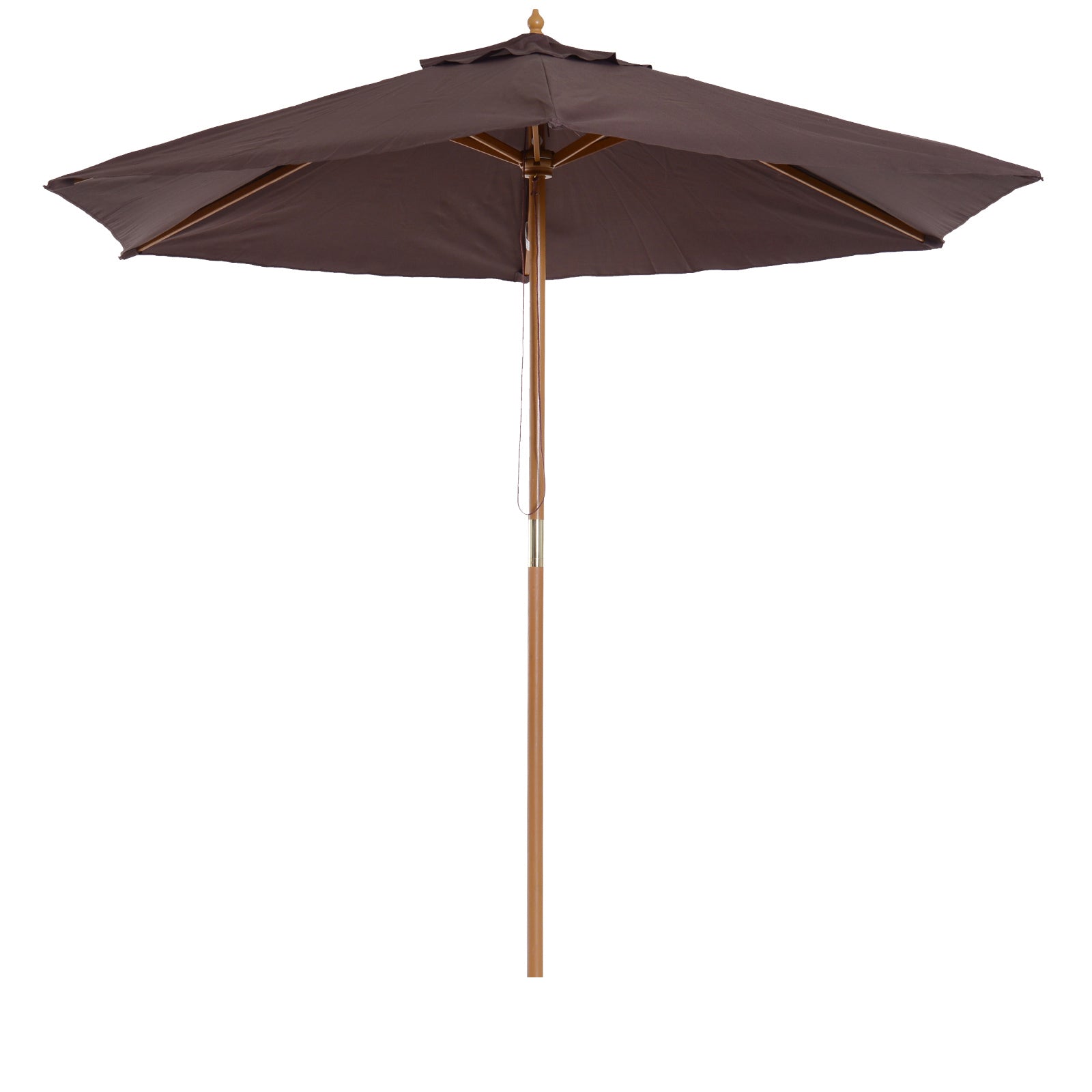 Garden Umbrella Ø250x230 cm Terrace Parasol with 6 Bamboo Ribs Detachable Post Anti-UV Waterproof Wood Frame for Beach Patio Brown