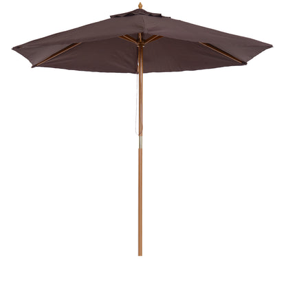 Garden Umbrella Ø250x230 cm Terrace Parasol with 6 Bamboo Ribs Detachable Post Anti-UV Waterproof Wood Frame for Beach Patio Brown