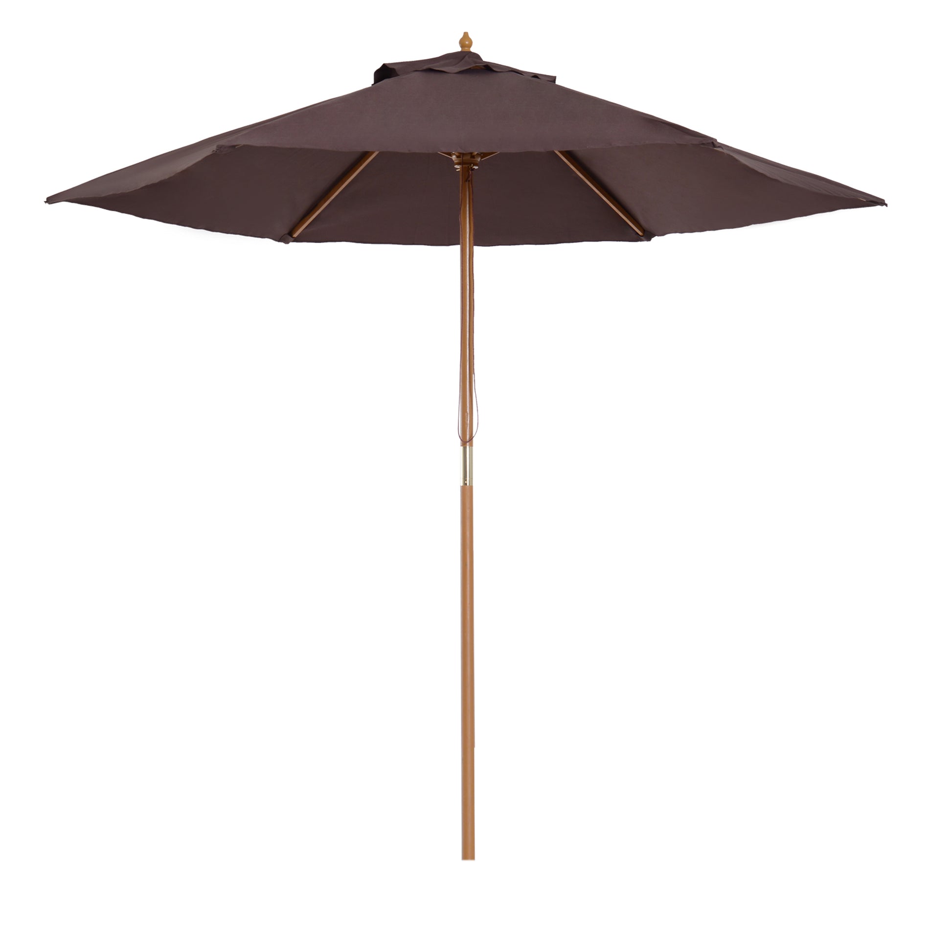 Garden Umbrella Ø250x230 cm Terrace Parasol with 6 Bamboo Ribs Detachable Post Anti-UV Waterproof Wood Frame for Beach Patio Brown