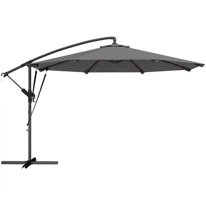 Offset Umbrella, Ø2.95 m (9.7 ft), Garden Parasol with Cross Base, Crank, Protective Cover and Wind Ropes, UPF30+, for Patio, Dark Gray