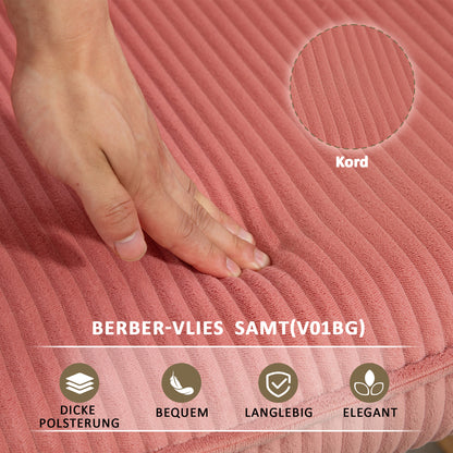 Schaukelstuhl, Schaukelsessel mit Kordoptik, Armlehne, Gepolsterter Sessel mit Holzkufen, Relaxsessel für Wohnzimmer, Schlafzimmer, bis 120kg belastbar, Rosa