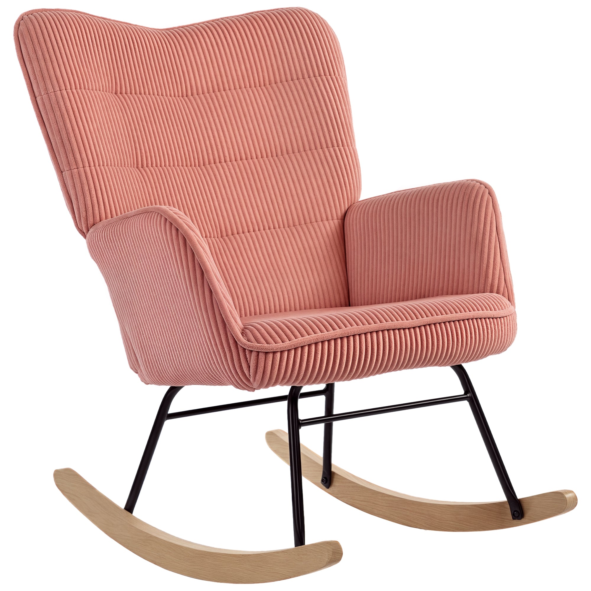 Rocking Chair, Rocking Armchair with Corduroy Look, Armrest, Padded Chair with Wooden Rockers, Relax Chair for Living Room, Bedroom, up to 120kg Load Capacity, Pink