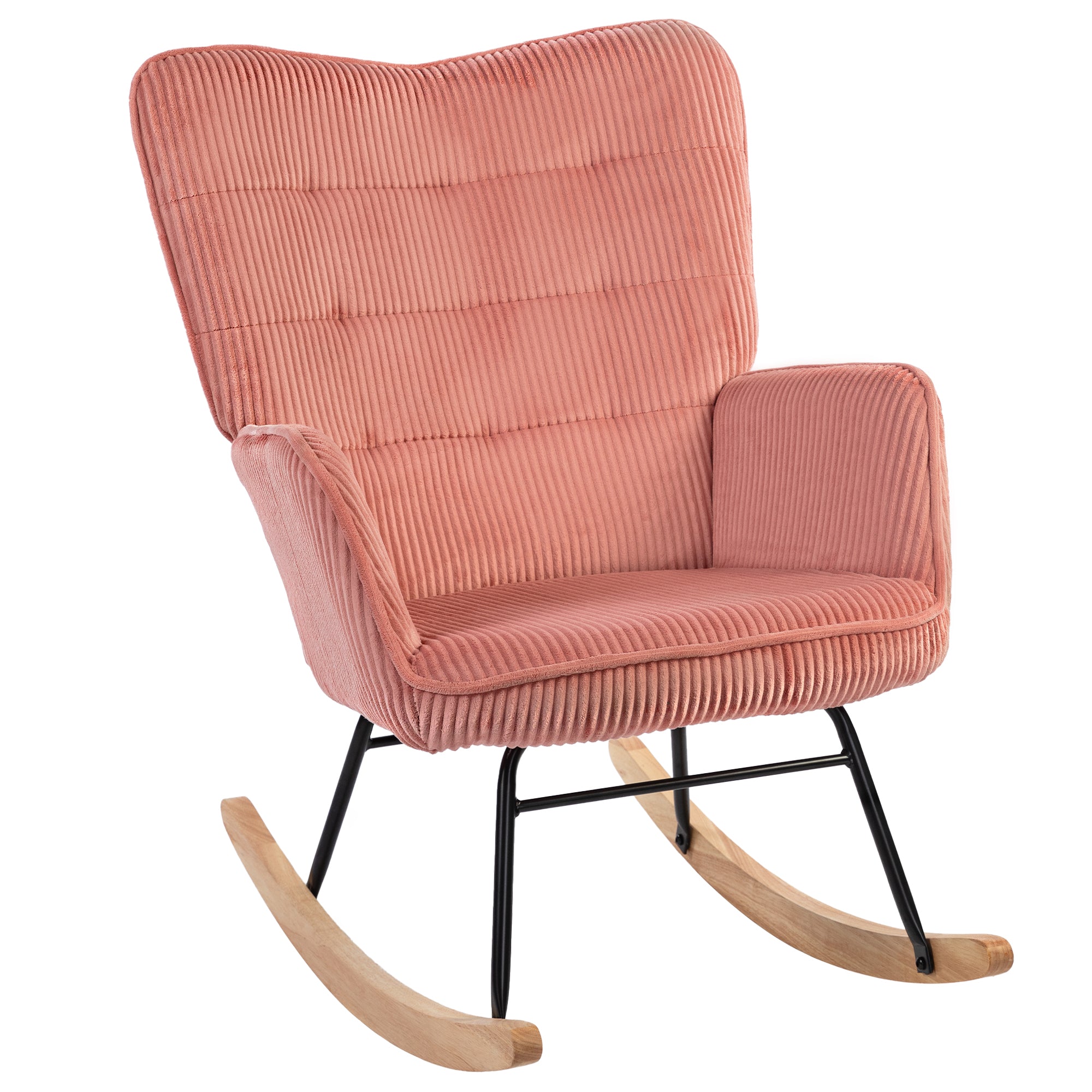 Rocking Chair, Rocking Armchair with Corduroy Look, Armrest, Padded Chair with Wooden Rockers, Relax Chair for Living Room, Bedroom, up to 120kg Load Capacity, Pink