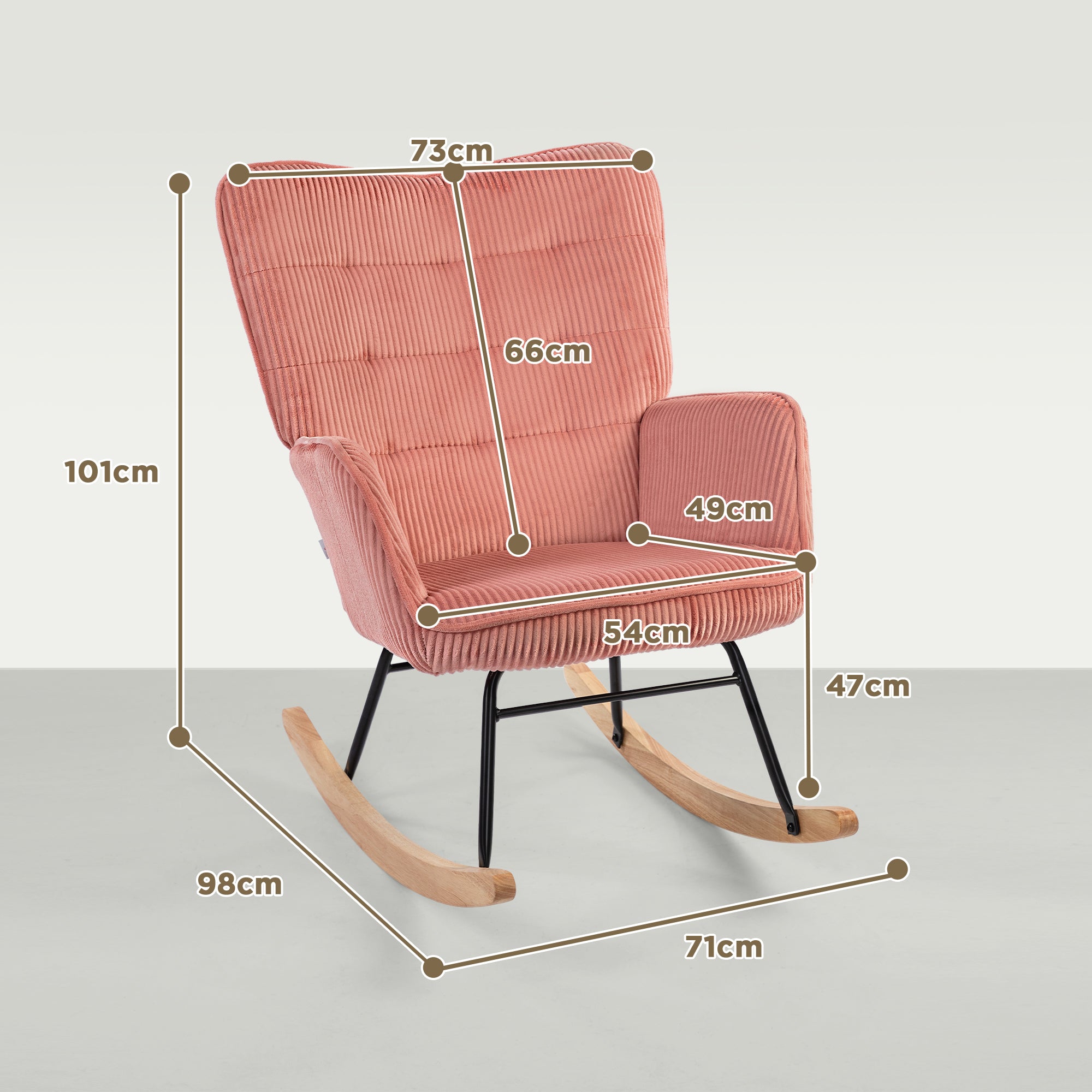 Rocking Chair, Rocking Armchair with Corduroy Look, Armrest, Padded Chair with Wooden Rockers, Relax Chair for Living Room, Bedroom, up to 120kg Load Capacity, Pink