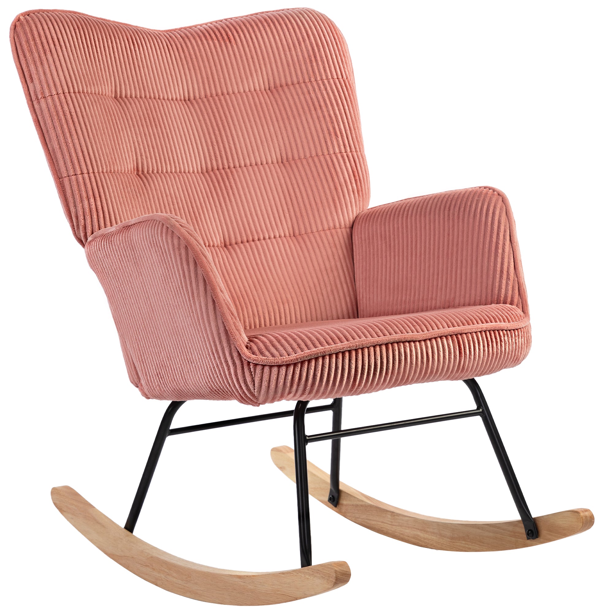 Rocking Chair, Rocking Armchair with Corduroy Look, Armrest, Padded Chair with Wooden Rockers, Relax Chair for Living Room, Bedroom, up to 120kg Load Capacity, Pink