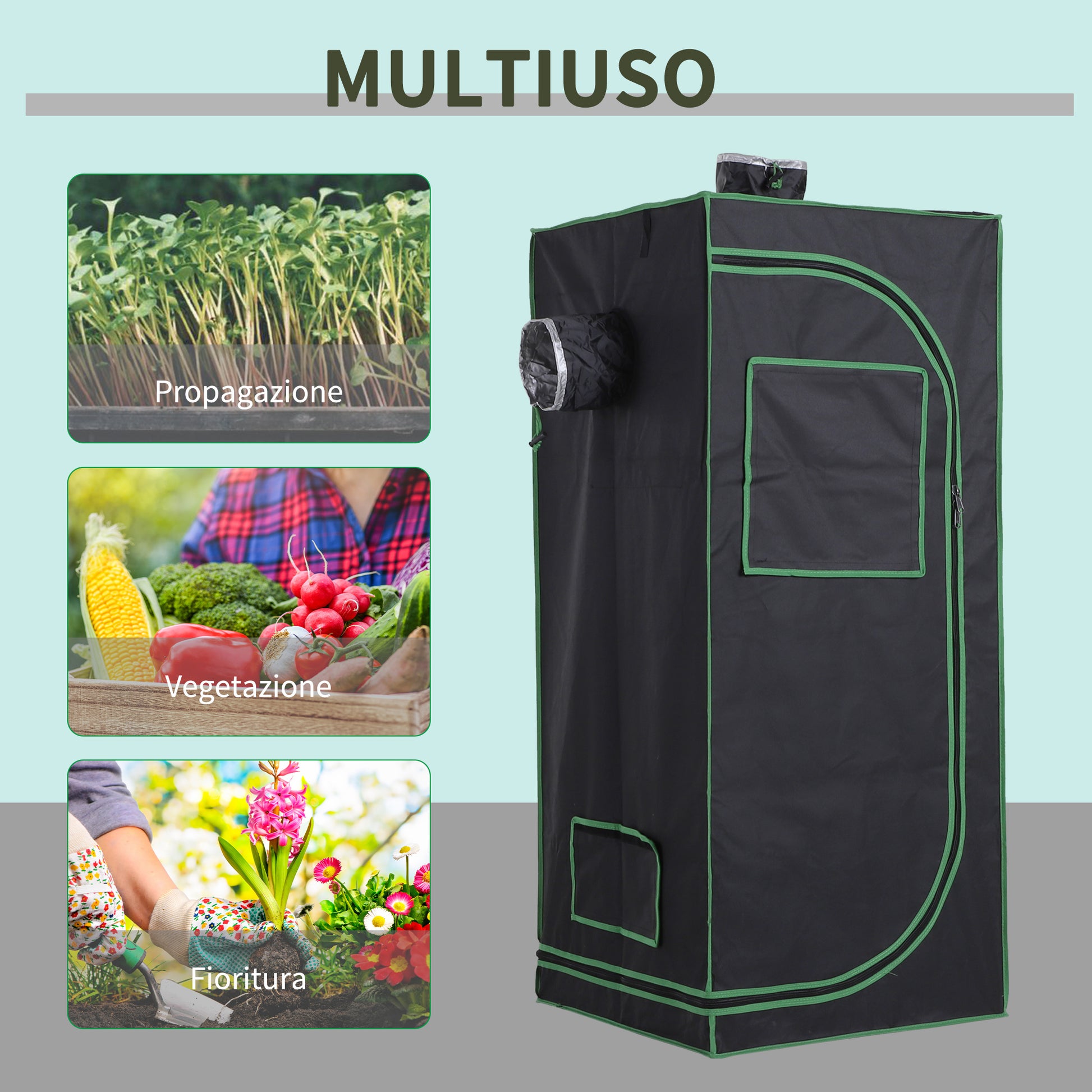 Hydroponic Tent in Oxford 600D with 3 Adjustable Air Outlets and Window, Hydroponic Greenhouse for Indoor Gardening with Cable Hole, 60x60x140 cm, Black