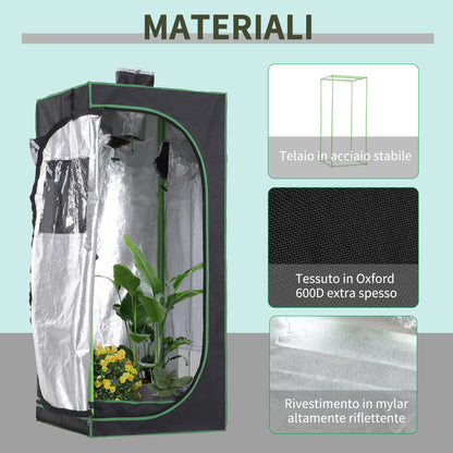 Hydroponic Tent in Oxford 600D with 3 Adjustable Air Outlets and Window, Hydroponic Greenhouse for Indoor Gardening with Cable Hole, 60x60x140 cm, Black