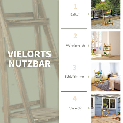 3-Tier Plant Stand, Foldable 93 cm High Flower Stand for Indoor Outdoor, Wooden Plant Shelf, Flower Pot Stand with Trays, Flower Steps for Living Room, Garden Balcony, Dark Brown