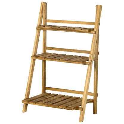 3-Tier Plant Stand, Foldable 93 cm High Flower Stand for Indoor Outdoor, Wooden Plant Shelf, Flower Pot Stand with Trays, Flower Steps for Living Room, Garden Balcony, Dark Brown