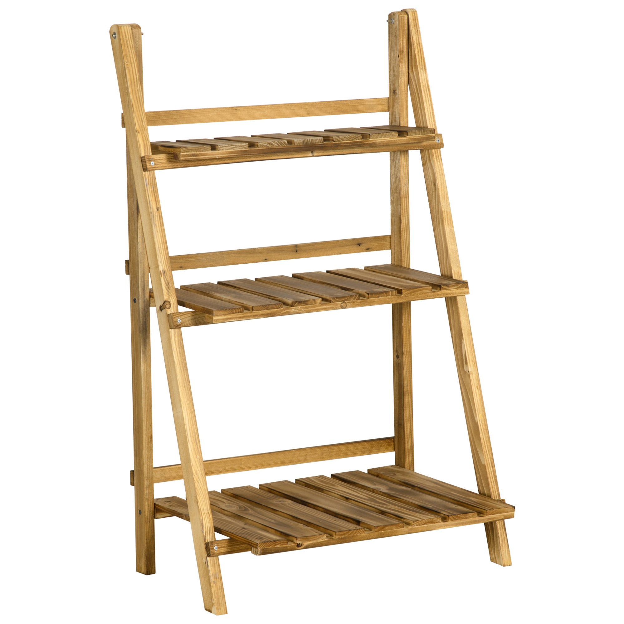 3-Tier Plant Stand, Foldable 93 cm High Flower Stand for Indoor Outdoor, Wooden Plant Shelf, Flower Pot Stand with Trays, Flower Steps for Living Room, Garden Balcony, Dark Brown