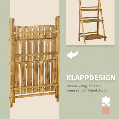 3-Tier Plant Stand, Foldable 93 cm High Flower Stand for Indoor Outdoor, Wooden Plant Shelf, Flower Pot Stand with Trays, Flower Steps for Living Room, Garden Balcony, Dark Brown