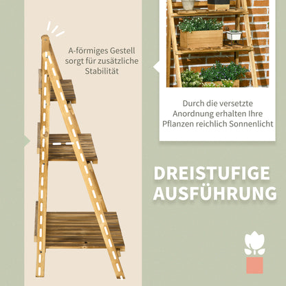 3-Tier Plant Stand, Foldable 93 cm High Flower Stand for Indoor Outdoor, Wooden Plant Shelf, Flower Pot Stand with Trays, Flower Steps for Living Room, Garden Balcony, Dark Brown