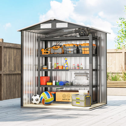 Zinc-Coated Steel Garden Shed, Tool Storage Shed with Sloping Roof and 4 Air Vents, 152x132x188cm, Dark Grey and White