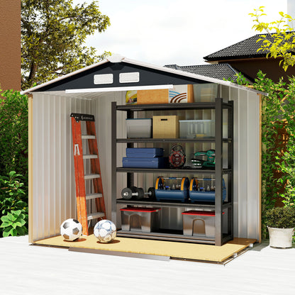 garden shed 2.42 m², garden house with pent roof, sliding door, foundation, 213 x 130 x 185 cm, tool shed made of galvanized steel, weatherproof, for garden, Dark grey