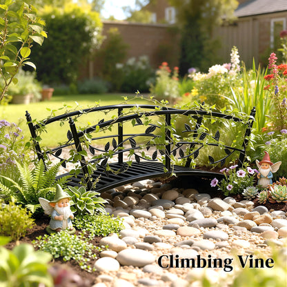Outsunny Metall-Gartenbrücke, 120 cm – dekorative Teichbrücke mit Sicherheitsgeländern, Weinranken-Design, Tragfähigkeit 100 kg, pulverbeschichtet, einfache Montage
