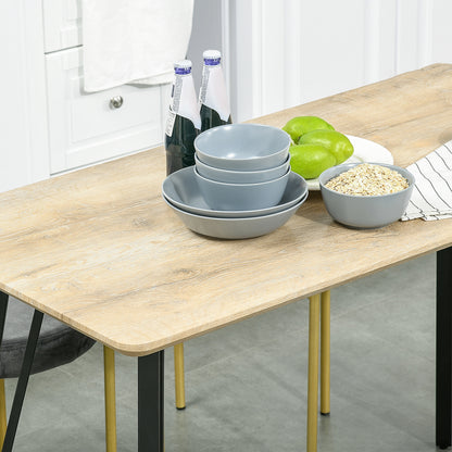 HOMCOM Teollinen Design Ruokapöytä Iso Viistetty Pöytälevy 120L x 60W x 75H cm Mustat Metallijalat Vaalea Tammi MDF