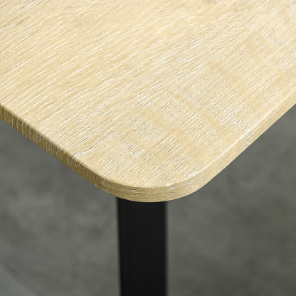 HOMCOM Teollinen Design Ruokapöytä Iso Viistetty Pöytälevy 120L x 60W x 75H cm Mustat Metallijalat Vaalea Tammi MDF