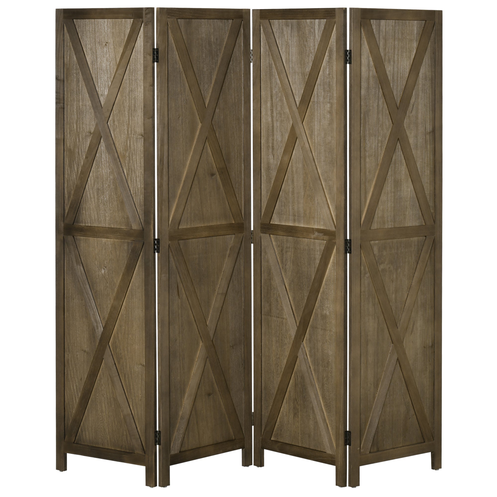 4-Panel Room Divider 182x170 cm Foldable Room Separator for Living Room Bedroom Office Brown Grayish