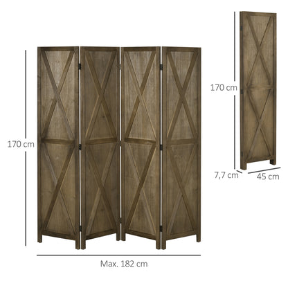 4-Panel Room Divider 182x170 cm Foldable Room Separator for Living Room Bedroom Office Brown Grayish