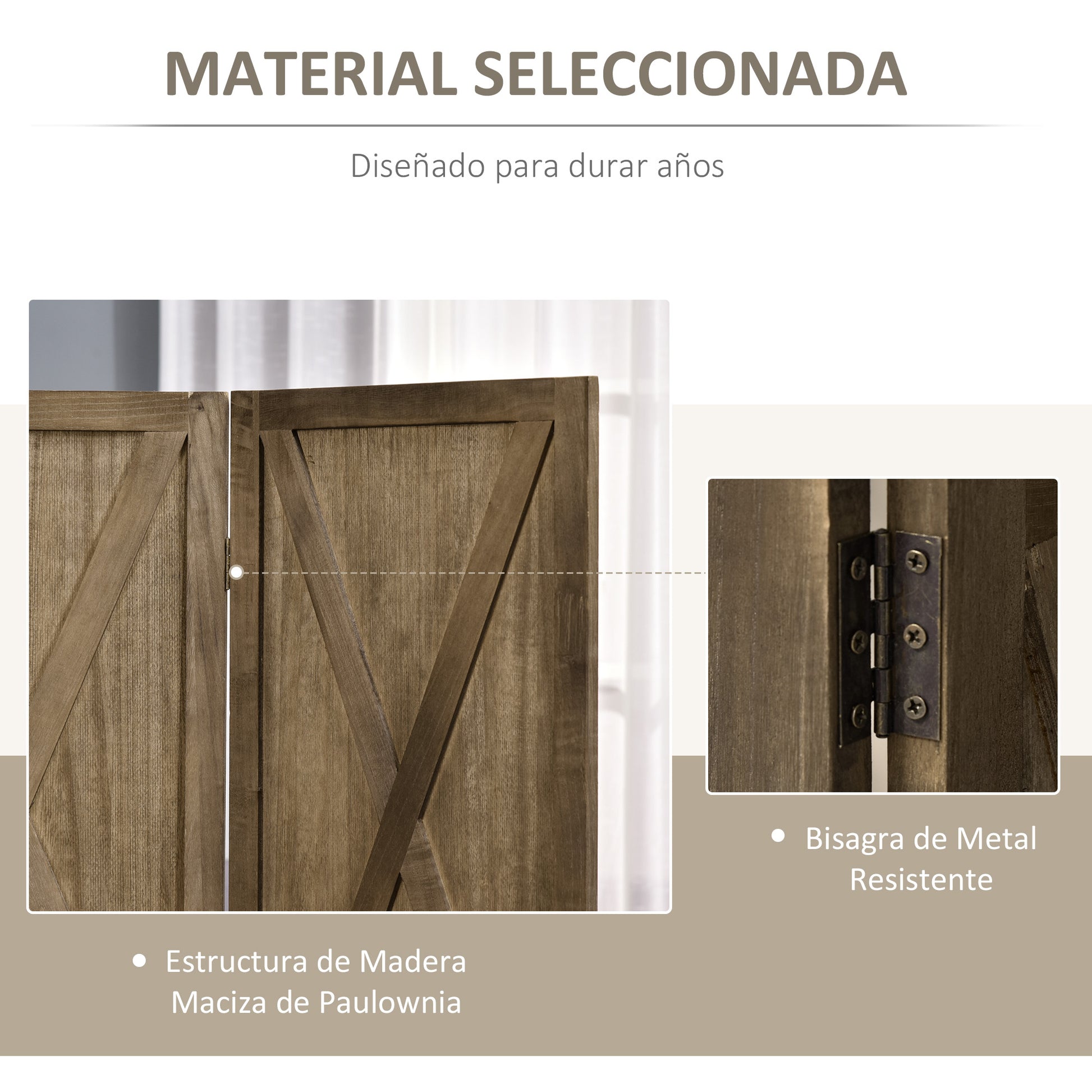 4-Panel Room Divider 182x170 cm Foldable Room Separator for Living Room Bedroom Office Brown Grayish