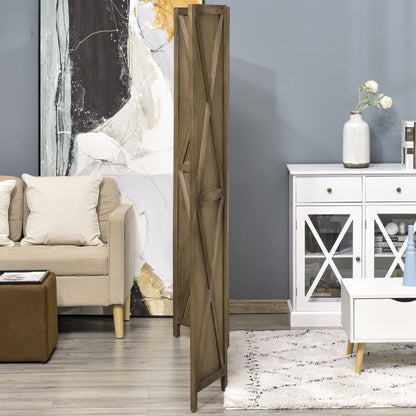4-Panel Room Divider 182x170 cm Foldable Room Separator for Living Room Bedroom Office Brown Grayish