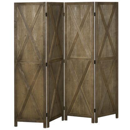 4-Panel Room Divider 182x170 cm Foldable Room Separator for Living Room Bedroom Office Brown Grayish