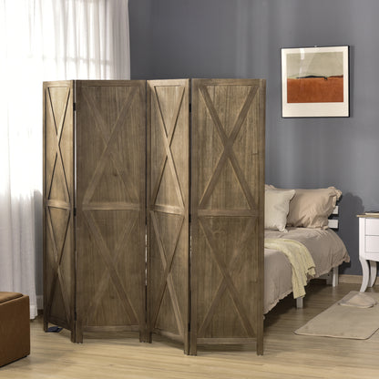 4-Panel Room Divider 182x170 cm Foldable Room Separator for Living Room Bedroom Office Brown Grayish