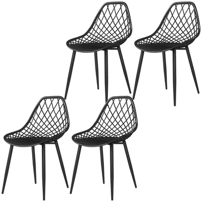 Set of 4 Dining Room Chairs, Modern Kitchen Chairs with Curved Perforated Backrest and Metal Legs, Plastic Chair for Kitchen, Bedroom, and Living Room, Black